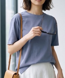 【接触冷感】サイドスリット 前後差ヘム 綿モダール リラックス クルーネックTシャツ