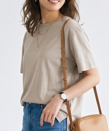 【接触冷感】サイドスリット 前後差ヘム 綿モダール リラックス クルーネックTシャツ