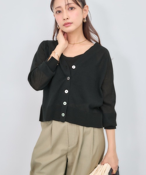 COHINA（コヒナ）の「シアーVネックカーディガン 【低身長・小柄女性】（カーディガン/ボレロ・レディース・グリーン/ブラック/ホワイト・ONE SIZE）」の16枚目の写真