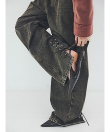 lace-up straight denim