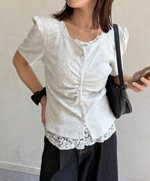 Thevon | レースドッキング半袖プルオーバー(Tシャツ/カットソー)