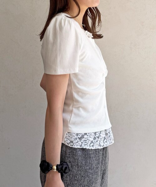 Thevon（ゼボン）の「レースドッキング半袖プルオーバー（Tシャツ/カットソー・レディース・ブラック/オフホワイト/グレー・FREE）」の7枚目の写真
