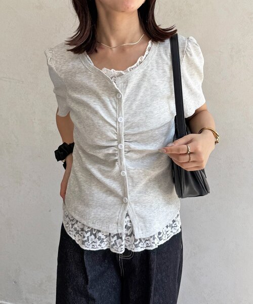 Thevon（ゼボン）の「レースドッキング半袖プルオーバー（Tシャツ/カットソー・レディース・ブラック/オフホワイト/グレー・FREE）」の20枚目の写真