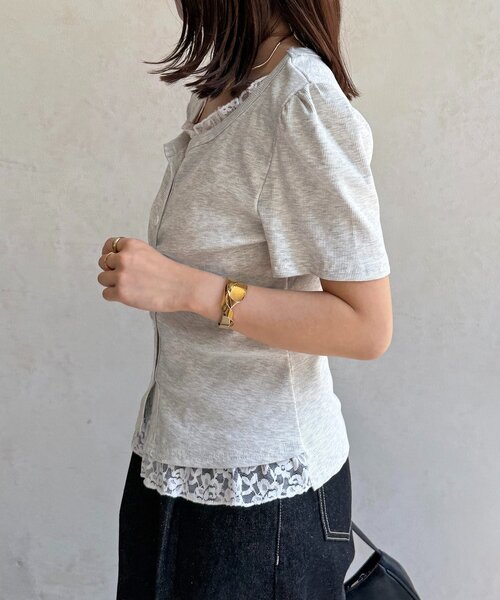 Thevon（ゼボン）の「レースドッキング半袖プルオーバー（Tシャツ/カットソー・レディース・ブラック/オフホワイト/グレー・FREE）」の21枚目の写真