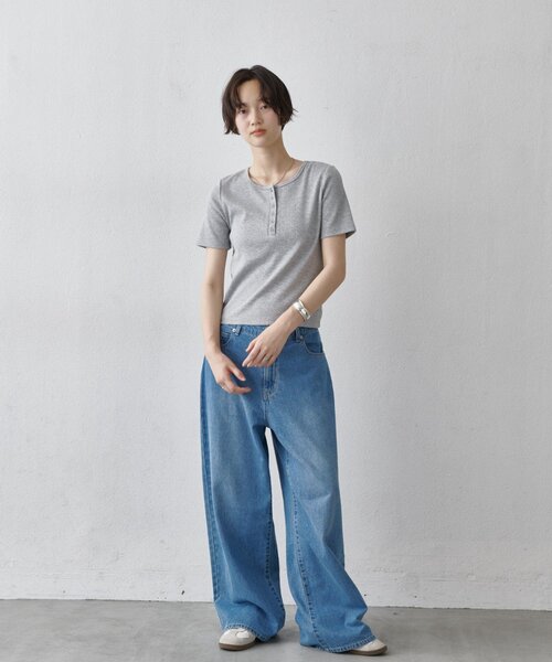 COLONY 2139（コロニートゥーワンスリーナイン）の「【WEB限定/リバイバル】ヘンリーネックテレコハーフスリーブTシャツ（Tシャツ/カットソー・レディース・レモンイエロー/オフホワイト/グレー/ブラック・FREE）」の8枚目の写真