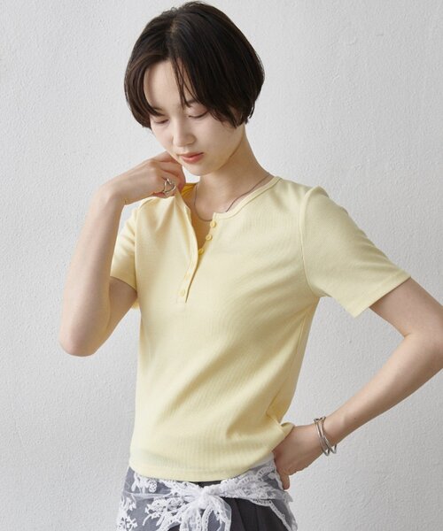 COLONY 2139（コロニートゥーワンスリーナイン）の「【WEB限定/リバイバル】ヘンリーネックテレコハーフスリーブTシャツ（Tシャツ/カットソー・レディース・レモンイエロー/オフホワイト/グレー/ブラック・FREE）」の5枚目の写真