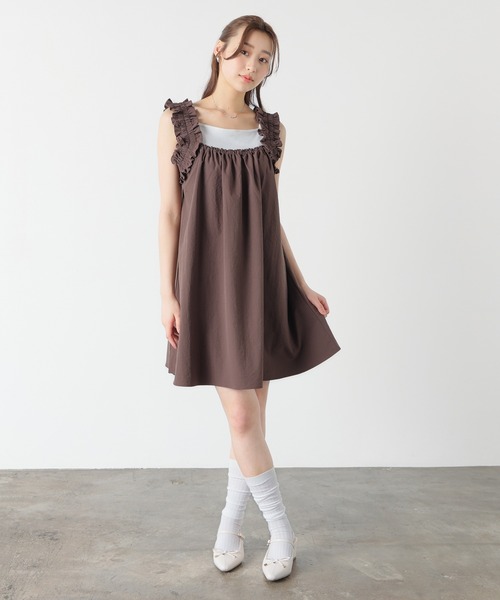 Honeys(ハニーズ)の「肩フリルワンピース(ワンピース・レディース・アイボリー/ブラウン/ブラック・L/LL/M/S)」の12枚目の写真