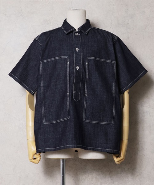 HOUSTON USA Cotton Denim S/S Pullover Shirt — полувер‑рубашка из денима, короткий рукав, USA cotton