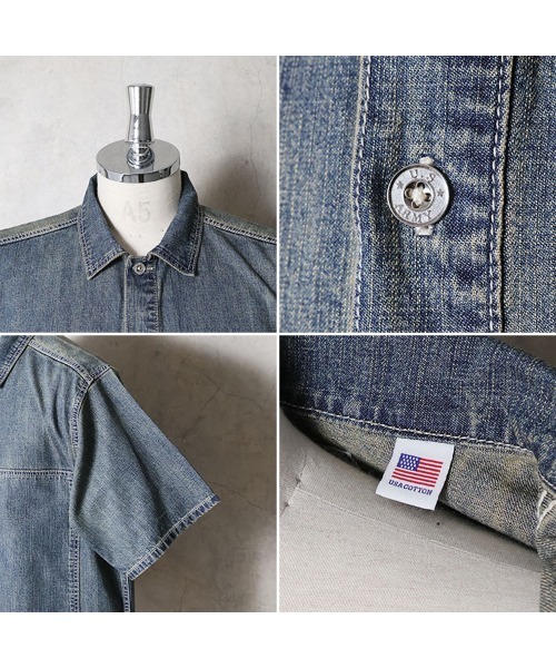 HOUSTON(ヒューストン)の「HOUSTON ヒューストン USA COTTON DENIM S/S PULLOVER SHIRT USAコットン 半袖 デニムプルオーバーシャツ(シャツ/ブラウス・メンズ・インディゴブルー/ワンウォッシュ/ライトインディゴブルー・M/XXL/XL/L)」の5枚目の写真