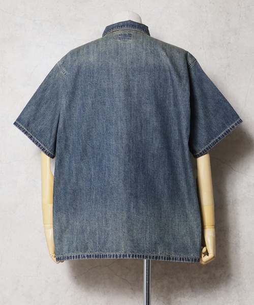 HOUSTON(ヒューストン)の「HOUSTON ヒューストン USA COTTON DENIM S/S PULLOVER SHIRT USAコットン 半袖 デニムプルオーバーシャツ(シャツ/ブラウス・メンズ・インディゴブルー/ワンウォッシュ/ライトインディゴブルー・M/XXL/XL/L)」の7枚目の写真