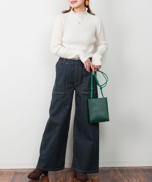 MARAI(マーライ)の「ウエストゴムストレッチデニムベイカーパンツ(デニムパンツ・レディース・ネイビー/ブルー/ワンウォッシュ・LL/4L/3L/M/L)」の3枚目の写真