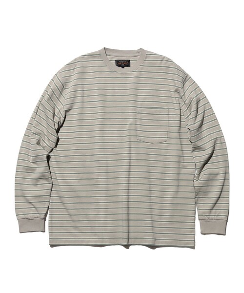 BEAMS PLUS(ビームスプラス)の「Pocket Tee Interlock Stripe(Tシャツ/カットソー・メンズ・ブラウン/グレー/オフホワイト・LARGE/X-LARGE/XX-LARGE/SMALL/MEDIUM)」の2枚目の写真