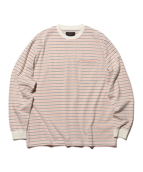 BEAMS PLUS(ビームスプラス)の「Pocket Tee Interlock Stripe(Tシャツ/カットソー・メンズ・ブラウン/グレー/オフホワイト・LARGE/X-LARGE/XX-LARGE/SMALL/MEDIUM)」の4枚目の写真