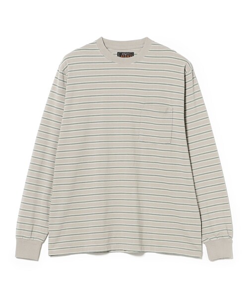 BEAMS PLUS(ビームスプラス)の「Pocket Tee Interlock Stripe(Tシャツ/カットソー・メンズ・ブラウン/グレー/オフホワイト・LARGE/X-LARGE/XX-LARGE/SMALL/MEDIUM)」の9枚目の写真