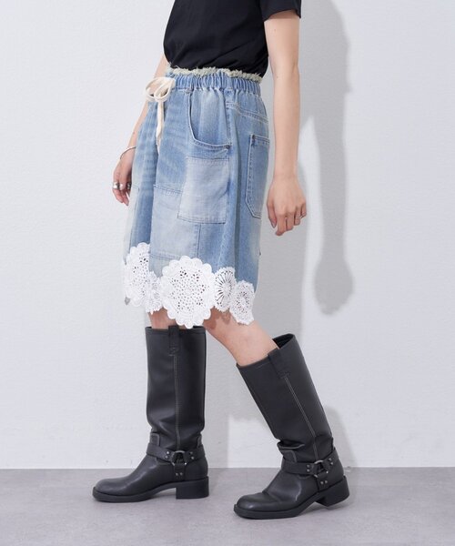 etsinta(エシンタ)の「【etsinta】裾レースイージーデニムショーツ(デニムパンツ・レディース・インディゴブルー・ONE SIZE)」の3枚目の写真