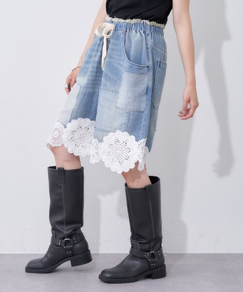 etsinta(エシンタ)の「【etsinta】裾レースイージーデニムショーツ(デニムパンツ・レディース・インディゴブルー・ONE SIZE)」の4枚目の写真