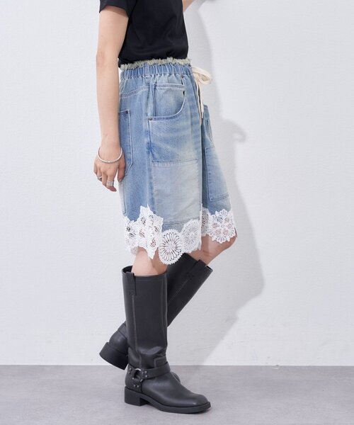 etsinta(エシンタ)の「【etsinta】裾レースイージーデニムショーツ(デニムパンツ・レディース・インディゴブルー・ONE SIZE)」の5枚目の写真