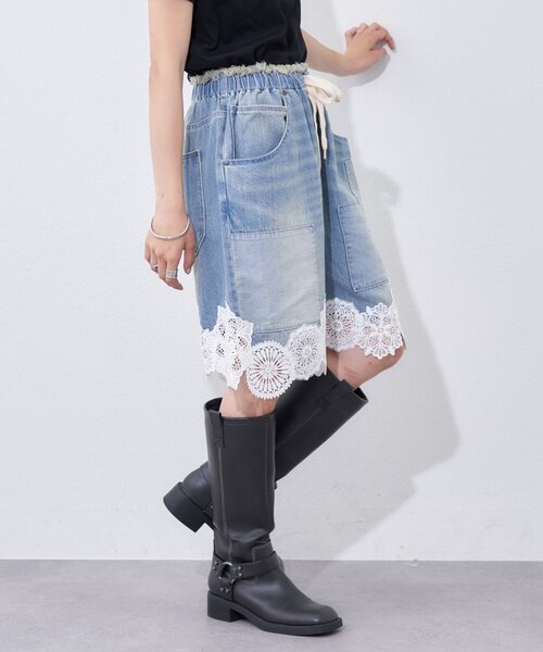 etsinta(エシンタ)の「【etsinta】裾レースイージーデニムショーツ(デニムパンツ・レディース・インディゴブルー・ONE SIZE)」の7枚目の写真