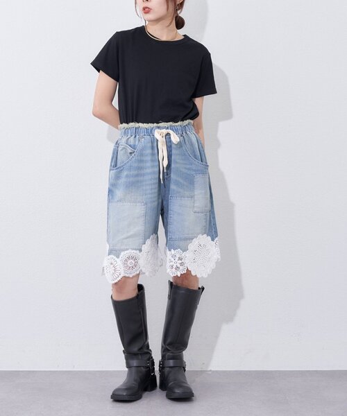 etsinta(エシンタ)の「【etsinta】裾レースイージーデニムショーツ(デニムパンツ・レディース・インディゴブルー・ONE SIZE)」の8枚目の写真
