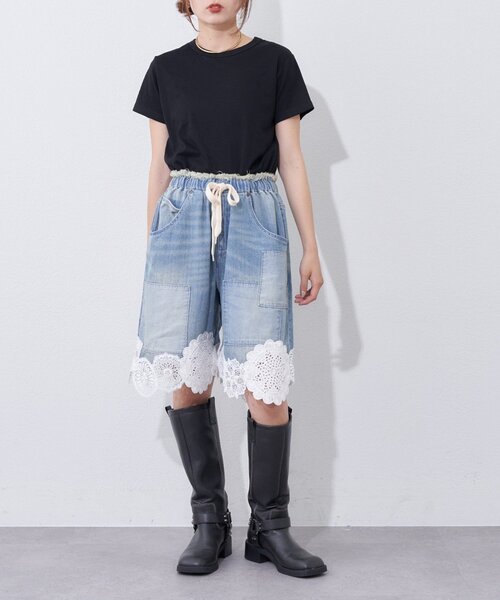 etsinta(エシンタ)の「【etsinta】裾レースイージーデニムショーツ(デニムパンツ・レディース・インディゴブルー・ONE SIZE)」の9枚目の写真