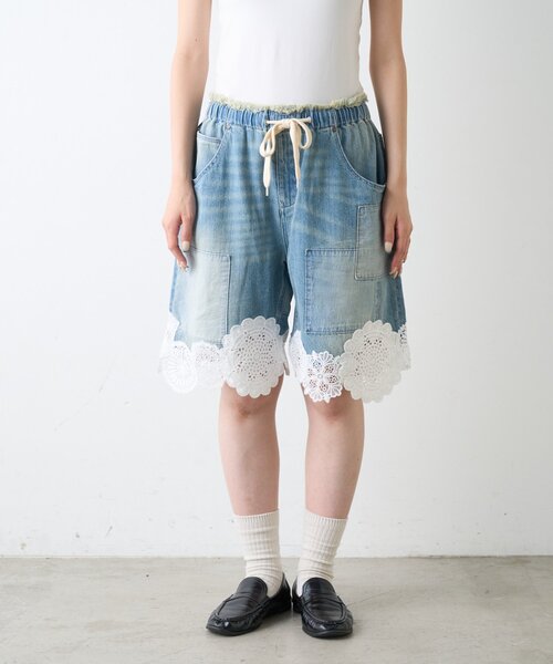 etsinta(エシンタ)の「【etsinta】裾レースイージーデニムショーツ(デニムパンツ・レディース・インディゴブルー・ONE SIZE)」の12枚目の写真