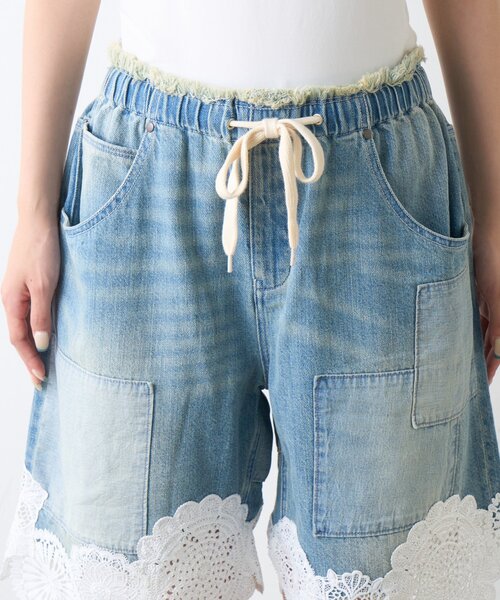 etsinta(エシンタ)の「【etsinta】裾レースイージーデニムショーツ(デニムパンツ・レディース・インディゴブルー・ONE SIZE)」の15枚目の写真