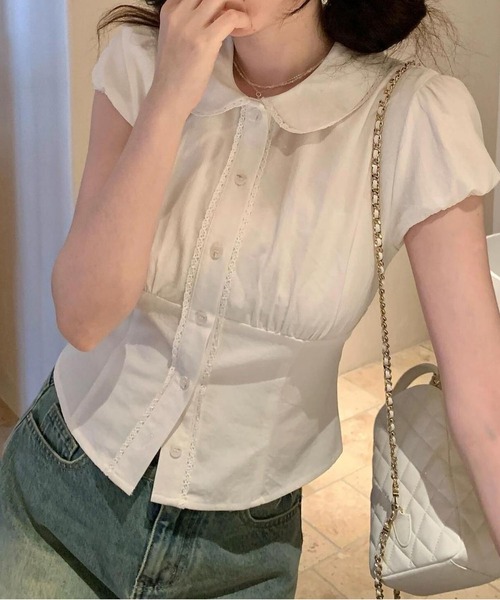 MAISON DE THERESE(メゾン ド テレーズ)の「ラウンドカラー胸ギャザー レース半袖シャツ/ブラウス(シャツ/ブラウス・レディース・White・M)」の5枚目の写真