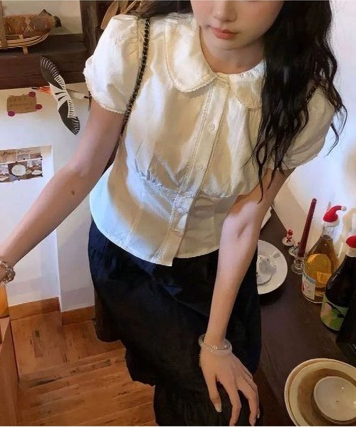 MAISON DE THERESE(メゾン ド テレーズ)の「ラウンドカラー胸ギャザー レース半袖シャツ/ブラウス(シャツ/ブラウス・レディース・White・M)」の9枚目の写真