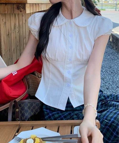 MAISON DE THERESE(メゾン ド テレーズ)の「ラウンドカラー胸ギャザー レース半袖シャツ/ブラウス(シャツ/ブラウス・レディース・White・M)」の12枚目の写真