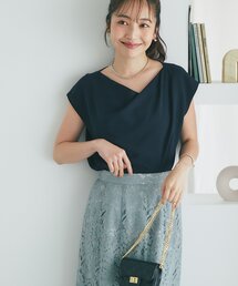 【清涼感美人見え】ドレープネックジョーゼットブラウス