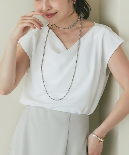 La boutique BonBon(ラブティックボンボン)の「【清涼感美人見え】ドレープネックジョーゼットブラウス(シャツ/ブラウス・レディース・ホワイト/ネイビー/ピンク・FREE)」の9枚目の写真
