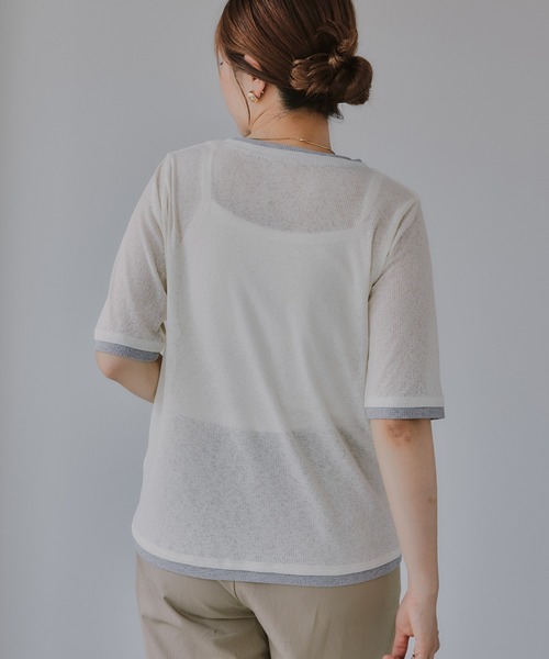 210nouve(トゥージュヌーブ)の「ヘンリーネック バイカラー シアー Tシャツ(Tシャツ/カットソー・レディース・ミント/ピンク/アイボリー/ブラック・FREE)」の20枚目の写真