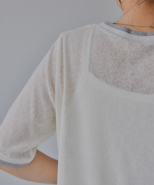 210nouve(トゥージュヌーブ)の「ヘンリーネック バイカラー シアー Tシャツ(Tシャツ/カットソー・レディース・ミント/ピンク/アイボリー/ブラック・FREE)」の21枚目の写真