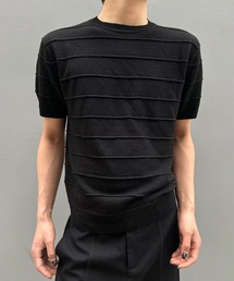 立体ボーダーニット半袖トップス