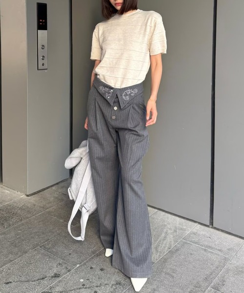 FreeZone(フリーゾーン)の「立体ボーダーニット半袖トップス(Tシャツ/カットソー・メンズ・ベージュ/ブラック/グレー・F)」の16枚目の写真