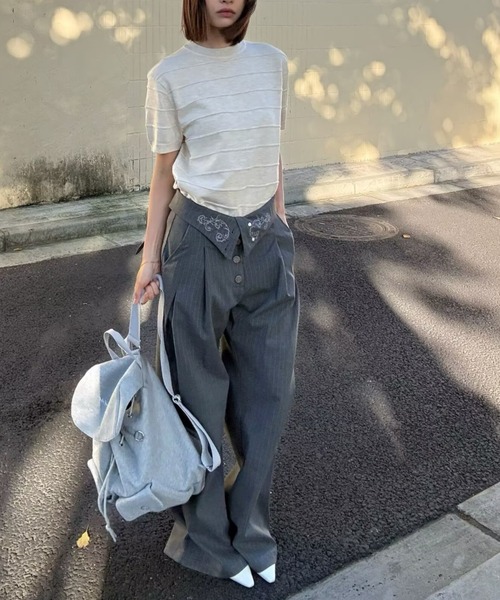 FreeZone(フリーゾーン)の「立体ボーダーニット半袖トップス(Tシャツ/カットソー・メンズ・ベージュ/ブラック/グレー・F)」の17枚目の写真