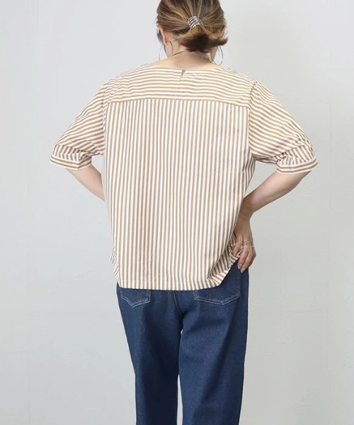 AMAJI(アマジ)の「ストライプ柄 ルーズシルエット 半袖シャツ(シャツ/ブラウス・レディース・ブラウン/グレー・X-LARGE/LARGE/MEDIUM)」の5枚目の写真