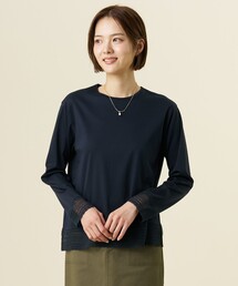 【レイヤードスタイルに】コットンスムース レースデザイン カットソー