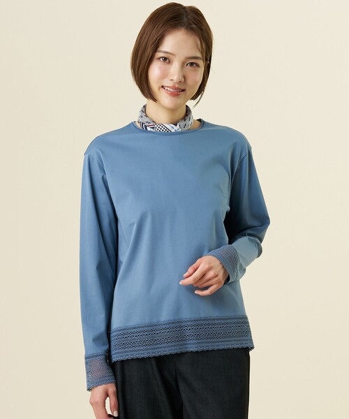 J.PRESS(ジェイプレス)の「【レイヤードスタイルに】コットンスムース レースデザイン カットソー(Tシャツ/カットソー・レディース・ネイビー系/ライトグレー系/ホワイト系/ダルブルー系・MEDIUM/LARGE)」の4枚目の写真
