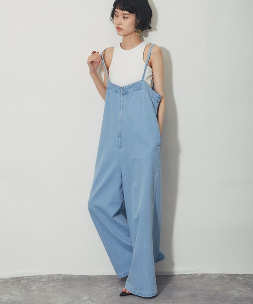ANOTHER S(アナザーエス)の「【接触冷感】オールインワンデニム(サロペット/オーバーオール・レディース・ライトブルー/ブルー・M)」の1枚目の写真