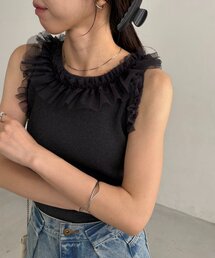 CAPRICIEUX LE'MAGE | チュールフリルリブタンク(Tシャツ/カットソー)
