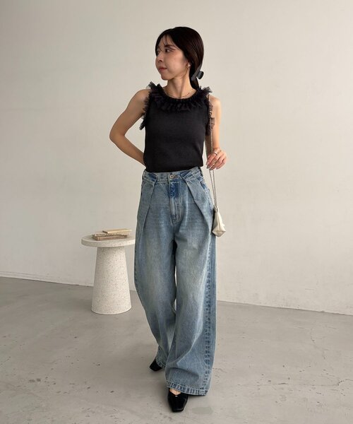 CAPRICIEUX LE'MAGE(カプリシューレマージュ)の「チュールフリルリブタンク(Tシャツ/カットソー・レディース・チャコールグレー/オフホワイト・FREE)」の11枚目の写真