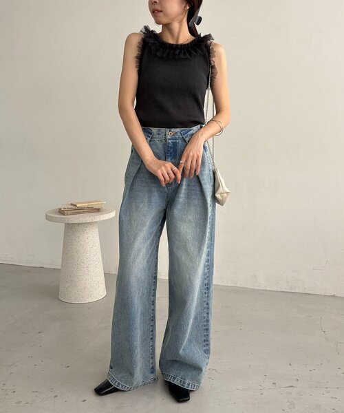 CAPRICIEUX LE'MAGE(カプリシューレマージュ)の「チュールフリルリブタンク(Tシャツ/カットソー・レディース・チャコールグレー/オフホワイト・FREE)」の17枚目の写真