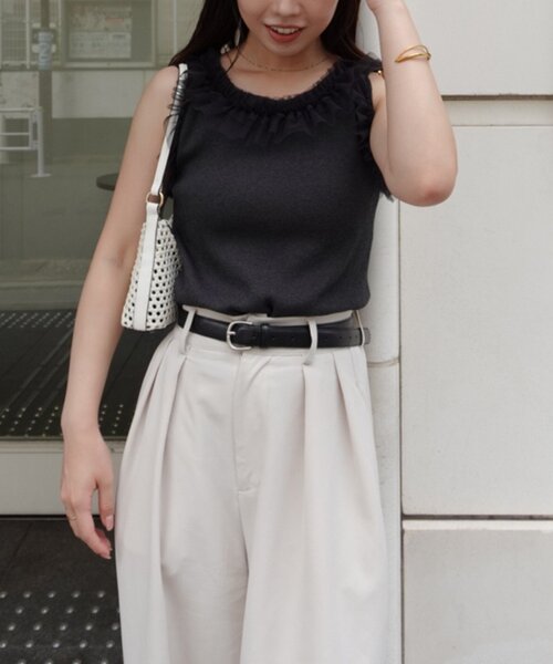CAPRICIEUX LE'MAGE(カプリシューレマージュ)の「チュールフリルリブタンク(Tシャツ/カットソー・レディース・チャコールグレー/オフホワイト・FREE)」の21枚目の写真