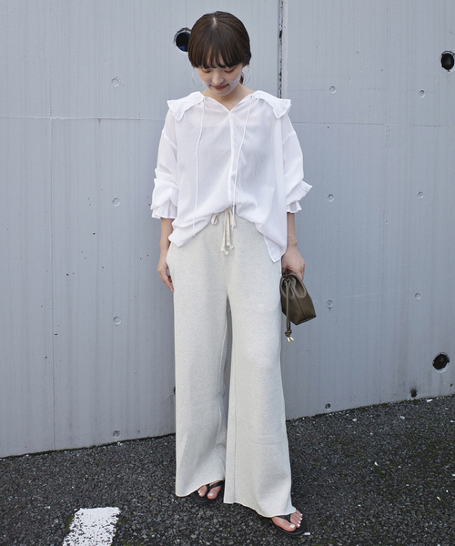 normment(ノーメント)の「normment/ノーメント COTTON RAYON PINTUCK COLLAR BLOUSE S26P1586(シャツ/ブラウス・レディース・ホワイト/ブラック・FREE)」の3枚目の写真