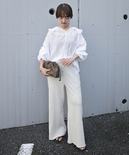 normment(ノーメント)の「normment/ノーメント COTTON RAYON PINTUCK COLLAR BLOUSE S26P1586(シャツ/ブラウス・レディース・ホワイト/ブラック・FREE)」の4枚目の写真