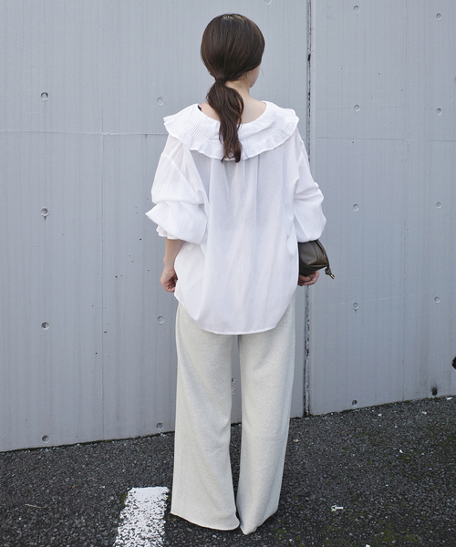 normment(ノーメント)の「normment/ノーメント COTTON RAYON PINTUCK COLLAR BLOUSE S26P1586(シャツ/ブラウス・レディース・ホワイト/ブラック・FREE)」の6枚目の写真