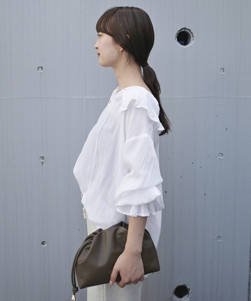 normment(ノーメント)の「normment/ノーメント COTTON RAYON PINTUCK COLLAR BLOUSE S26P1586(シャツ/ブラウス・レディース・ホワイト/ブラック・FREE)」の9枚目の写真