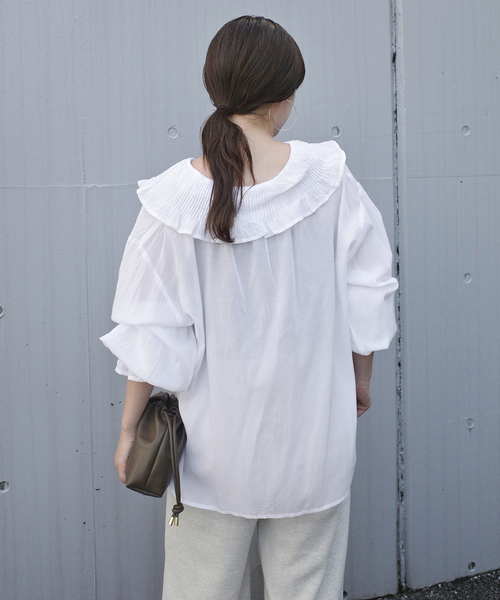 normment(ノーメント)の「normment/ノーメント COTTON RAYON PINTUCK COLLAR BLOUSE S26P1586(シャツ/ブラウス・レディース・ホワイト/ブラック・FREE)」の10枚目の写真