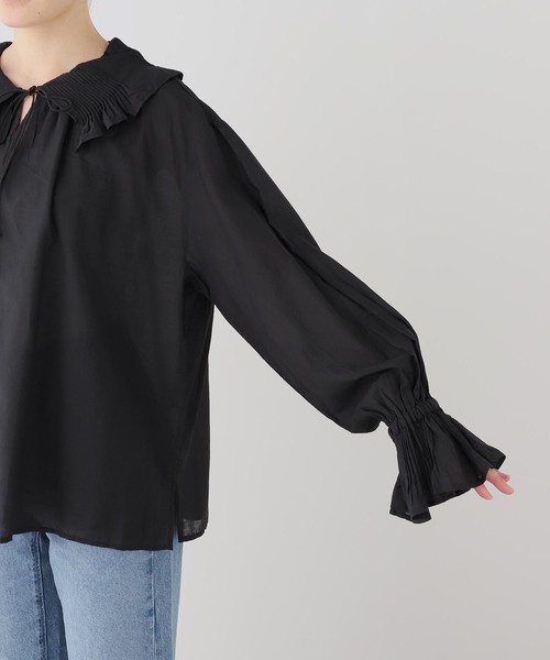 normment(ノーメント)の「normment/ノーメント COTTON RAYON PINTUCK COLLAR BLOUSE S26P1586(シャツ/ブラウス・レディース・ホワイト/ブラック・FREE)」の13枚目の写真